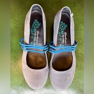Gudrun Sjödén Suede Mary Jane Grey/Blue, sz 10 (41 EU), kitten heel